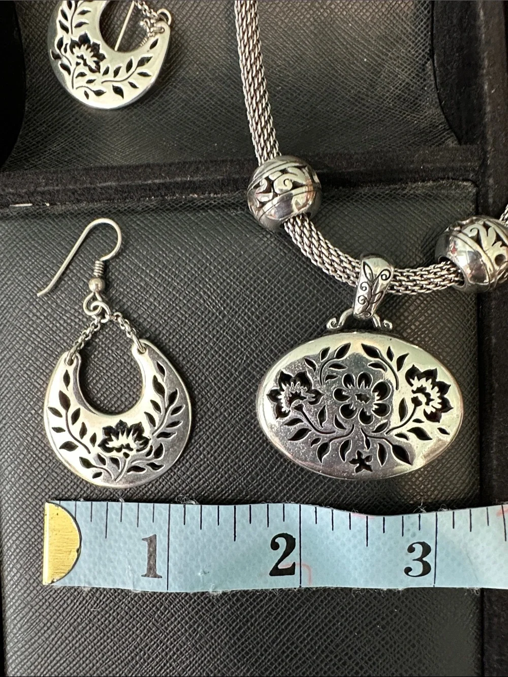 Brighton Silver Filigree Pendant Necklace and Hoop Earrings Set